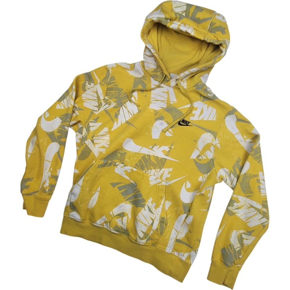 Nike Hoodie Medium Yellow Logo Graphic Print‎ Cotton Pullover Pocket